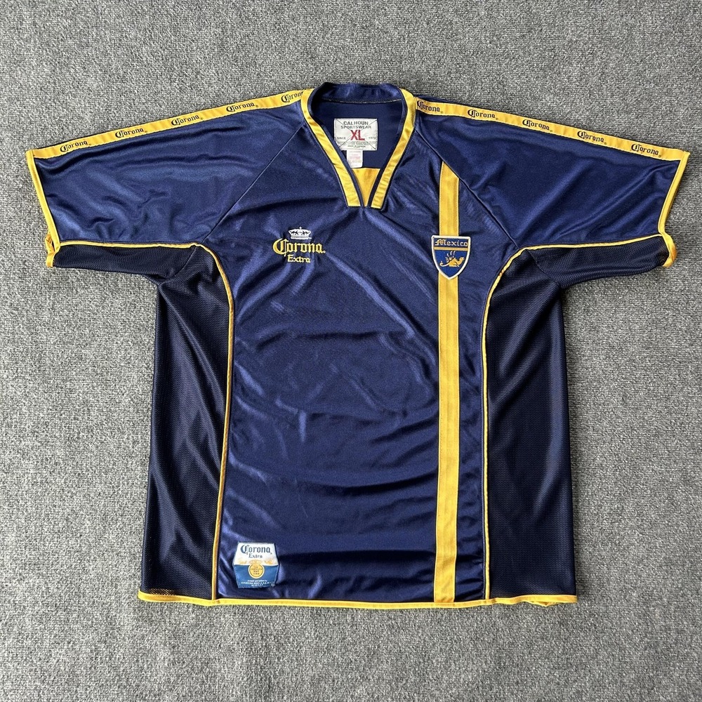 Vintage Corona Extra Mexico Soccer Jersey XL‎ Blue Yellow Calhoun Canada